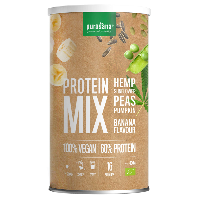 Veganer Bio Proteinmix Erbse-Sonnenblumen-Hanfprotein-Banane