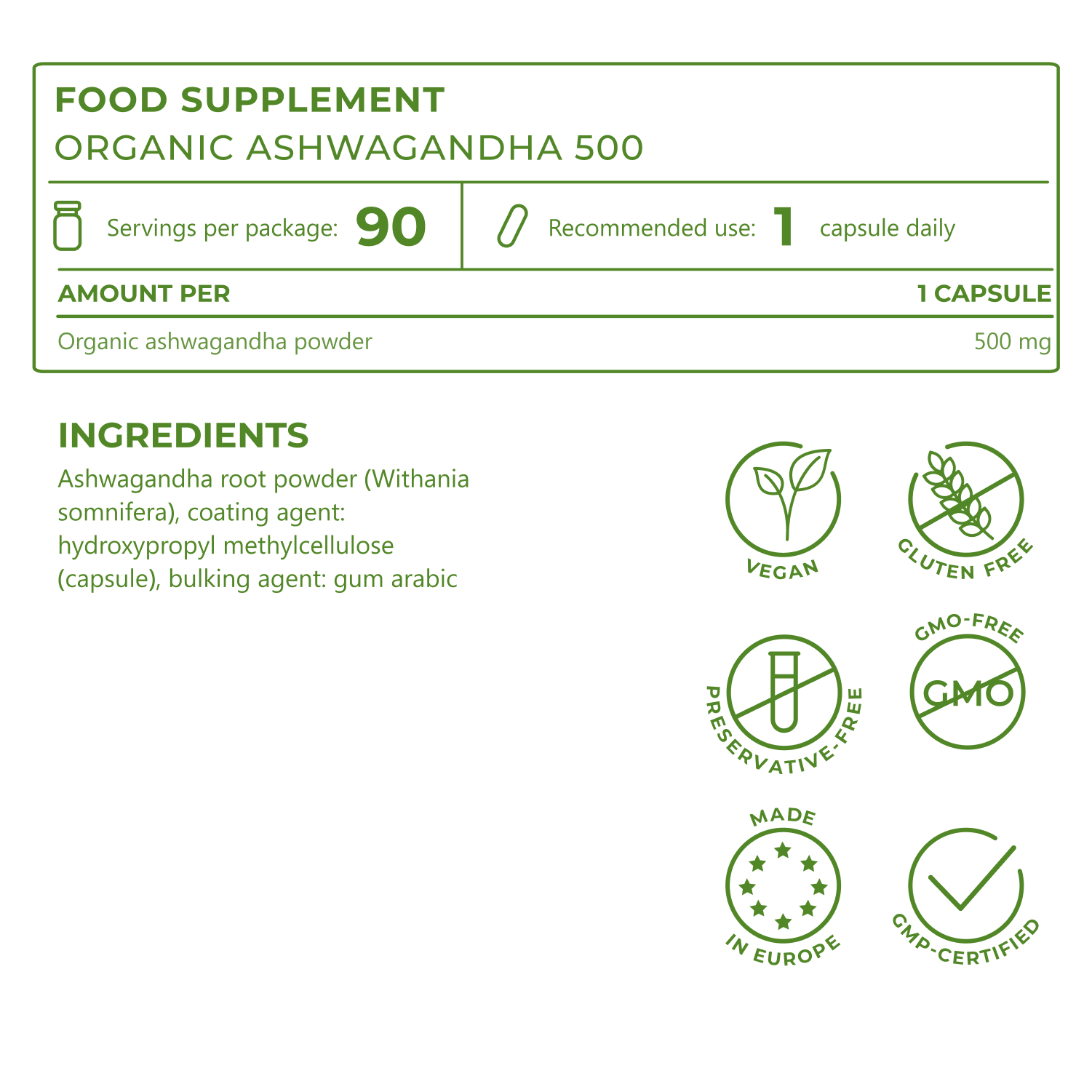 Complément Alimentaire Nature Heart AshwaPure Bio Ashwagandha 500mg - 90 Gélules - Date Limite 11/2026