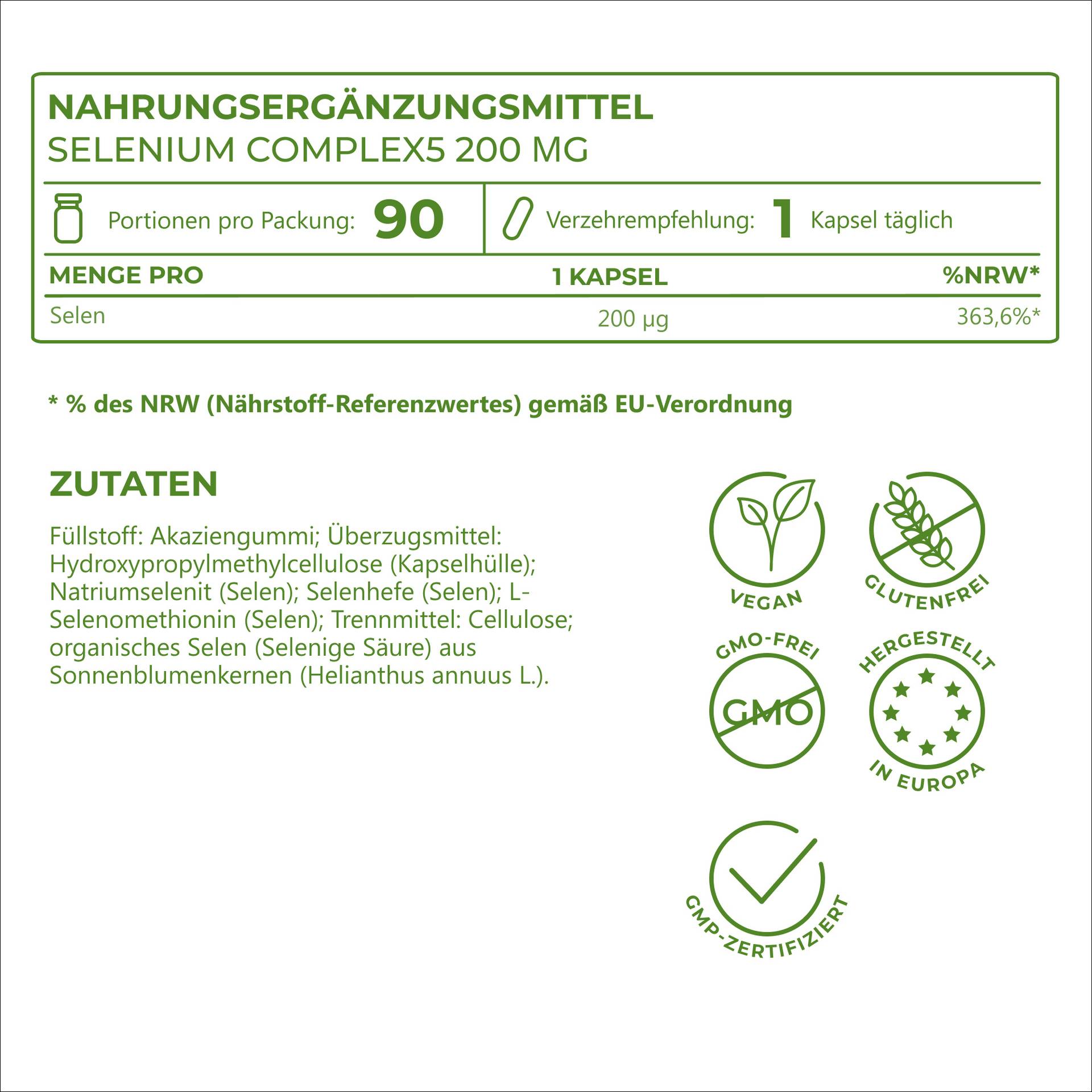 Selenium Complex 200 μg Hochdosiert mit 200 µg Selen pro Kapsel