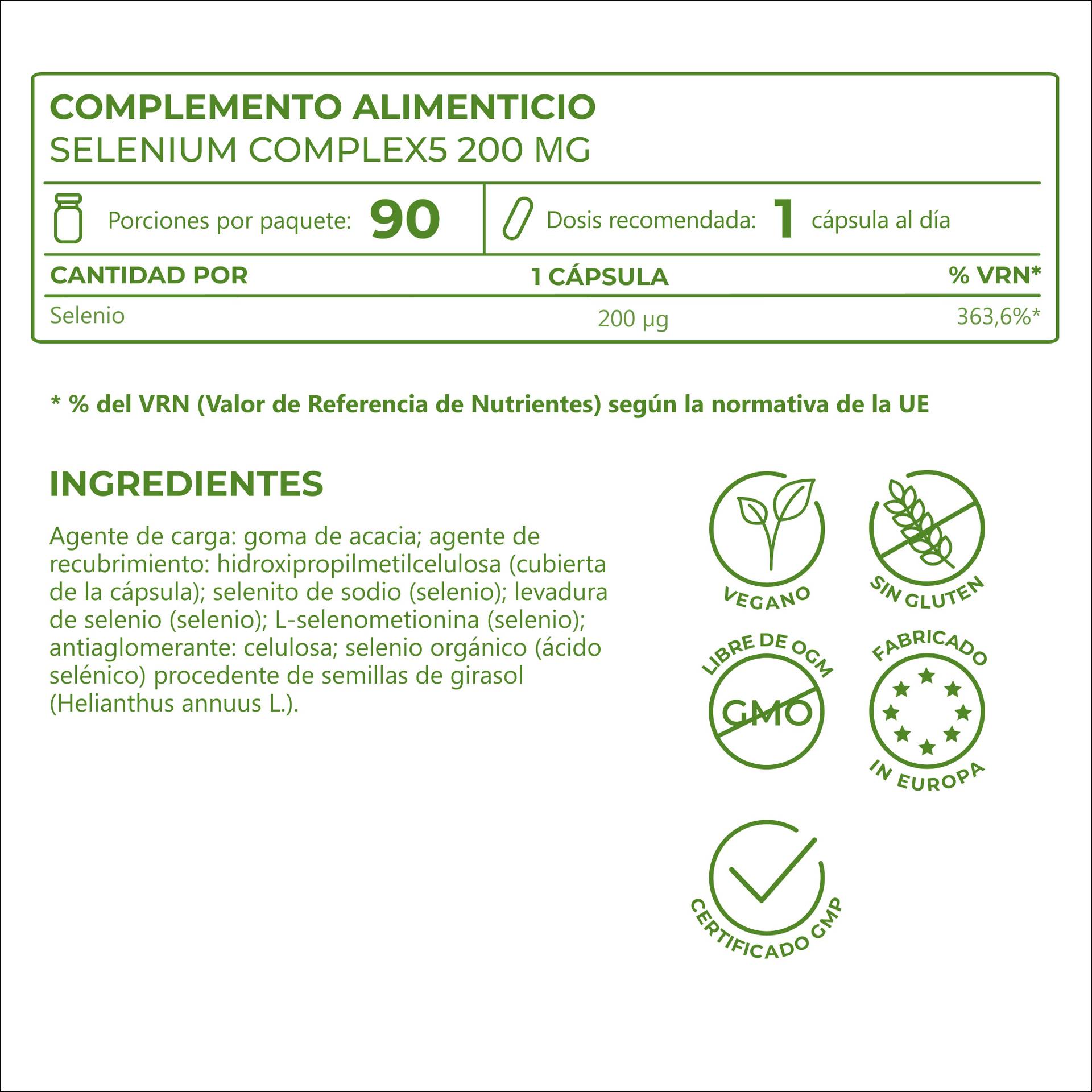 Selenium Complex 200 μg Altamente dosificado con 200 µg de selenio por cápsula