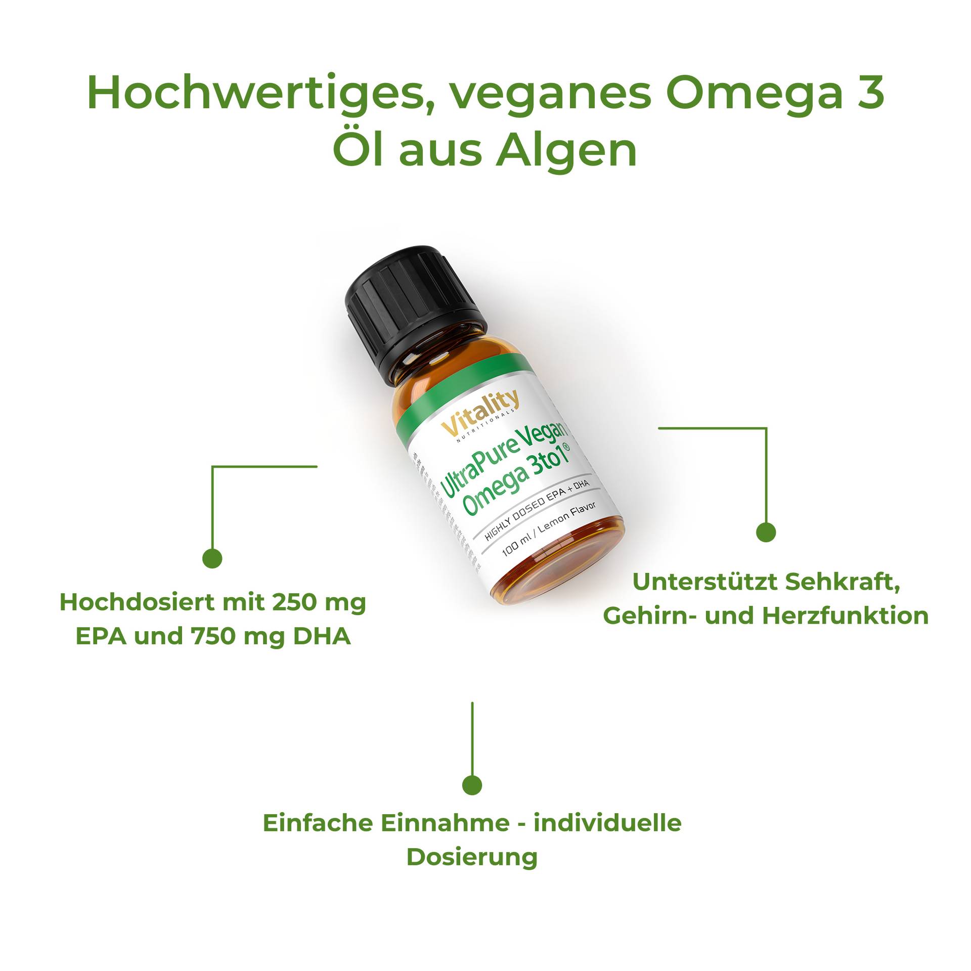 UltraPure Vegan Omega 3to1 Unterstützt Sehkraft, Gehirn- und Herzfunktion