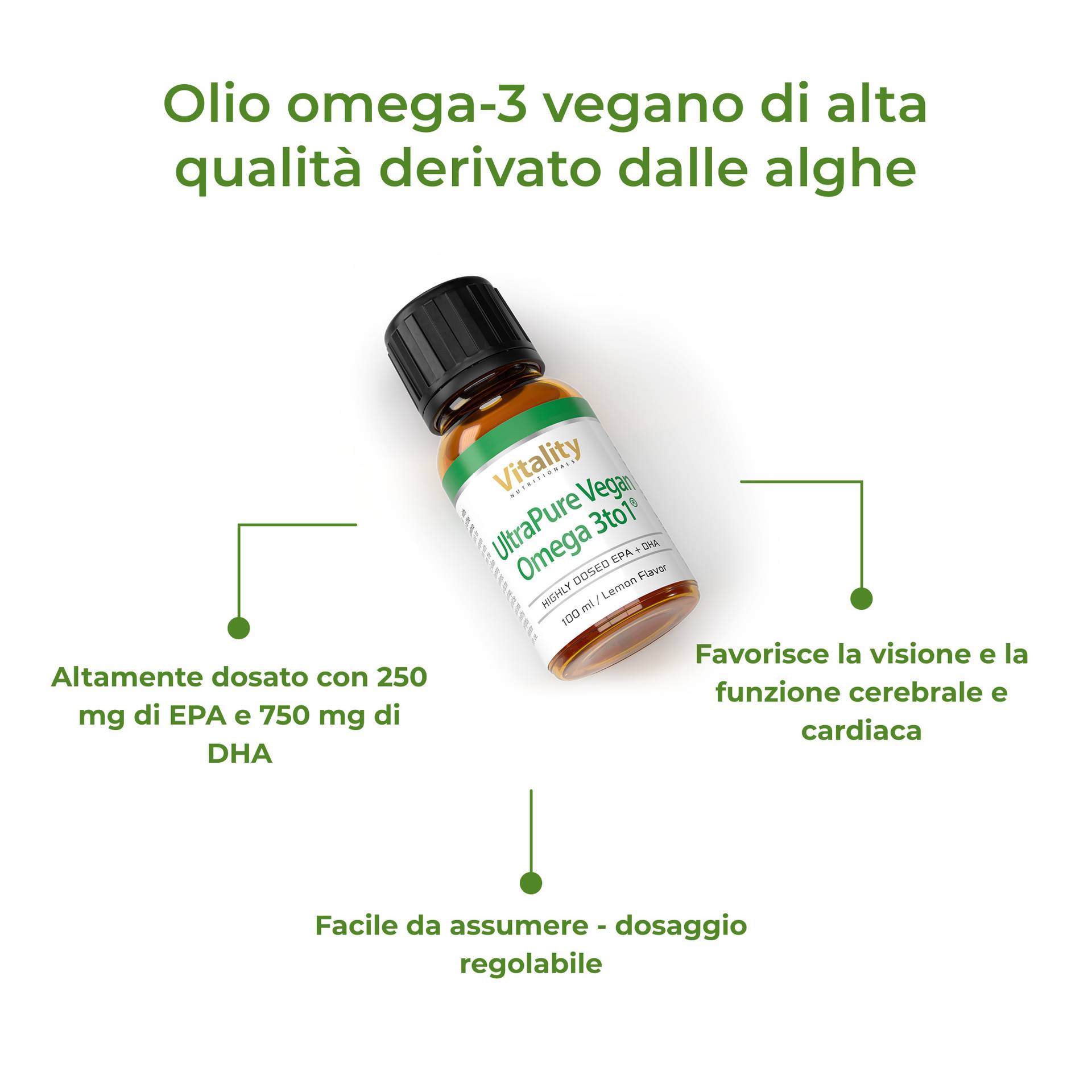 UltraPure Vegan Omega 3to1 Favorece la visión y el funcionamiento del cerebro y del corazón
