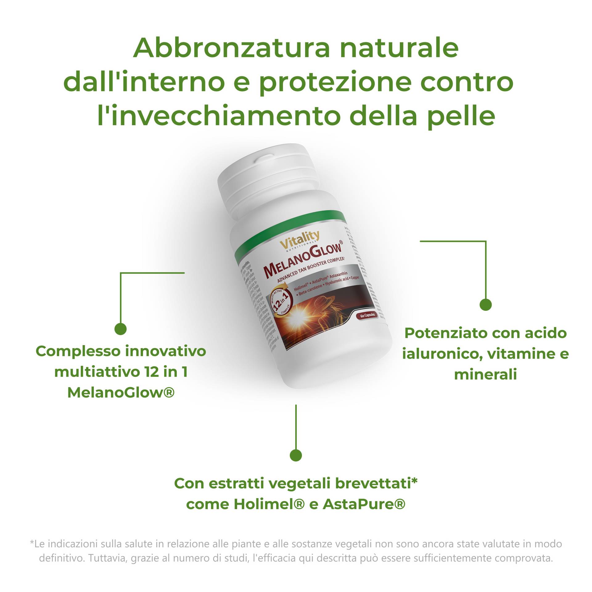 MelanoGlow Abbronzatura naturale dall'interno e protezione contro l'invecchiamento della pelle