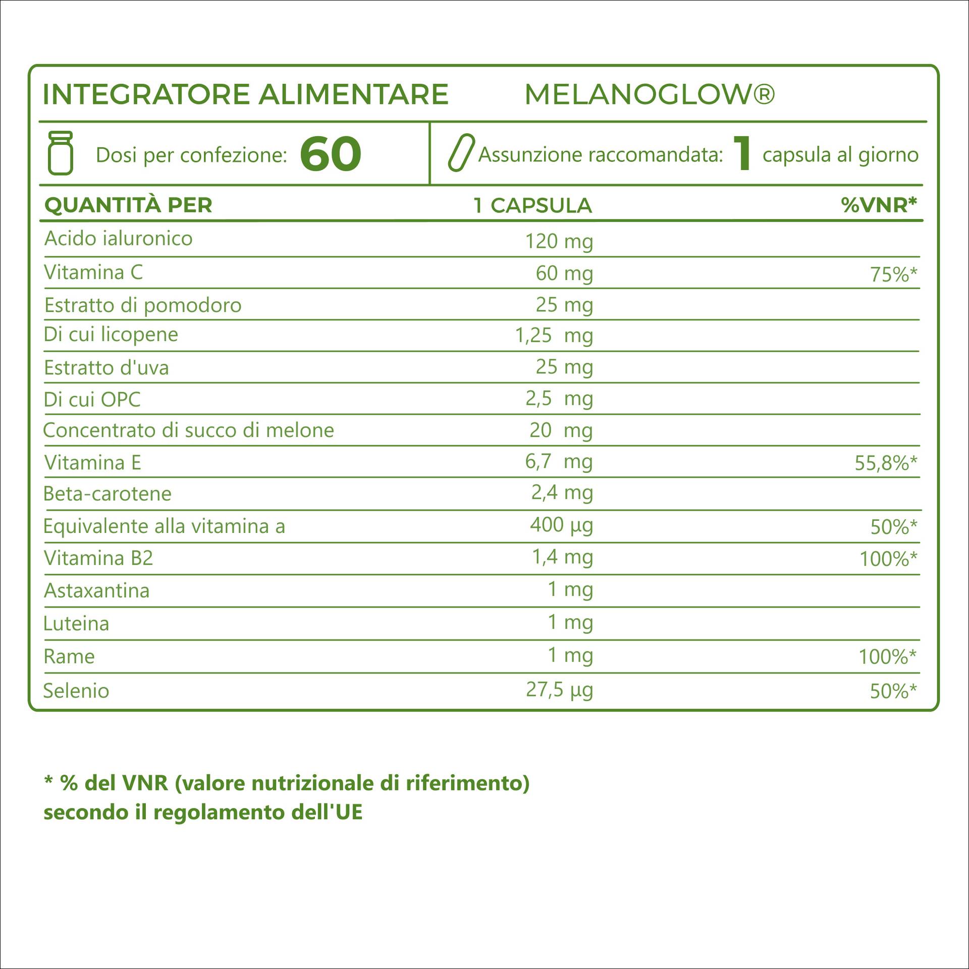 MelanoGlow Con estratti vegetali di alta qualità come Holimel®, AstaPure® e FloraGLO® 