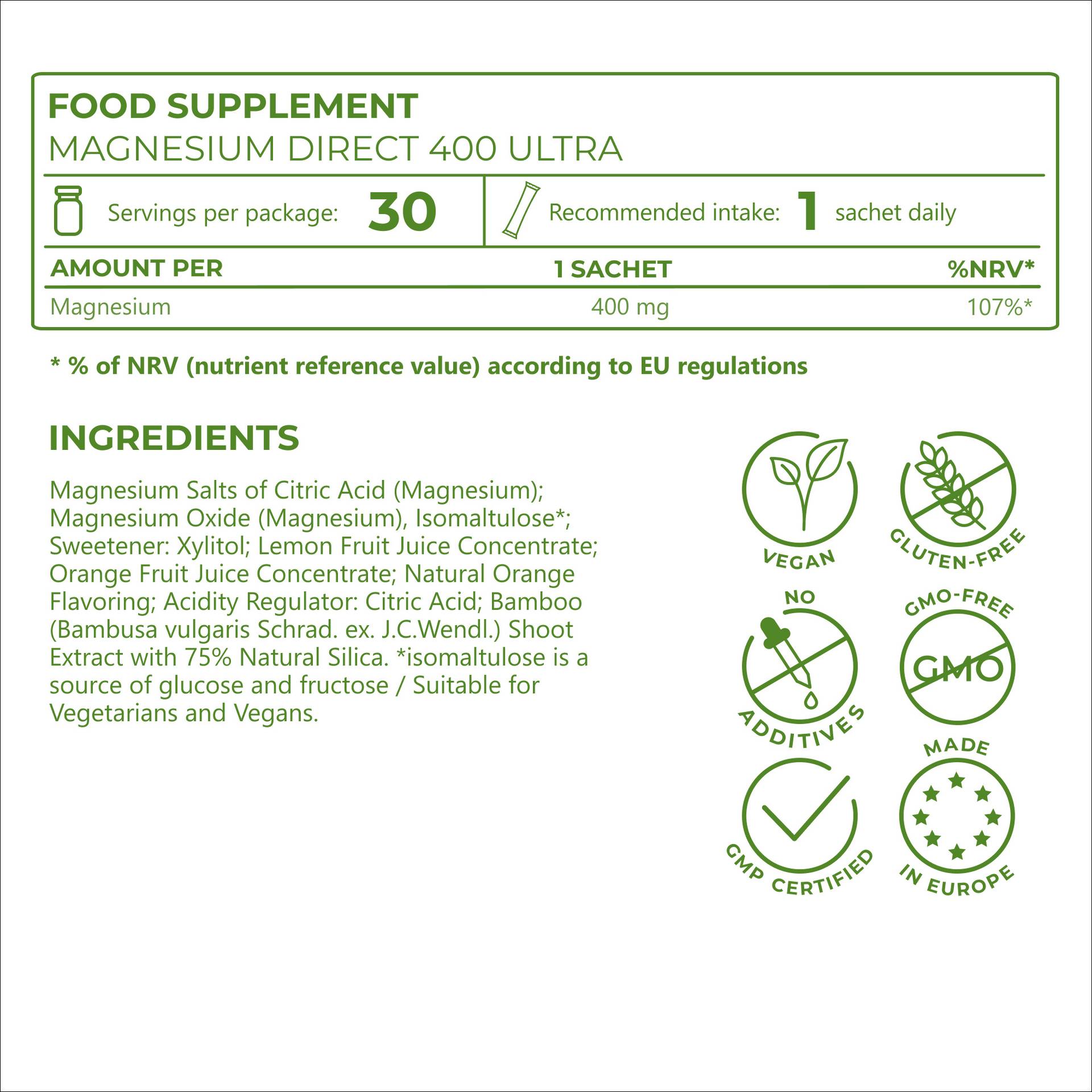 Magnesium DIRECT 400 ULTRA with ingredients of the highest quality