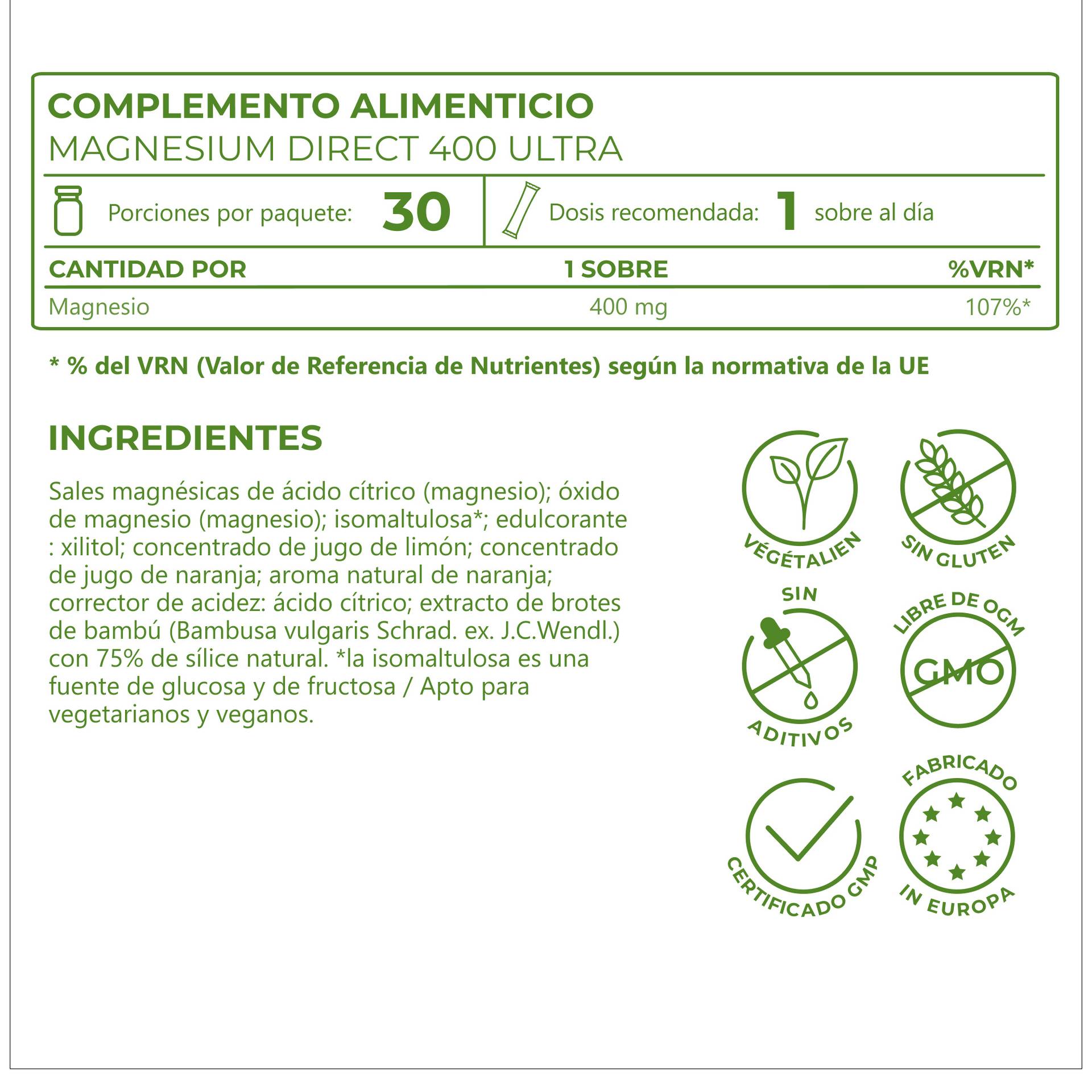 Magnesium DIRECT 400 ULTRA con ingredientes de la más alta calidad