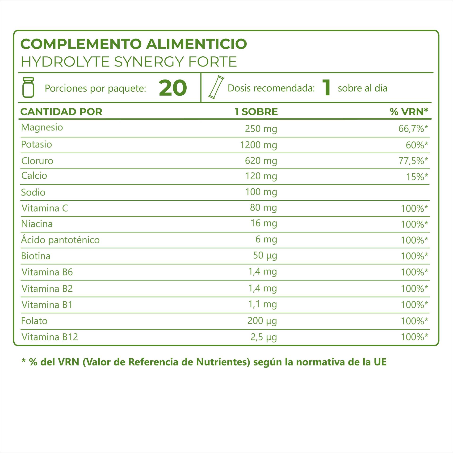 Hydrolyte Synergy FORTE 4 minerales esenciales, sodio y 9 vitaminas en una proporción óptima
