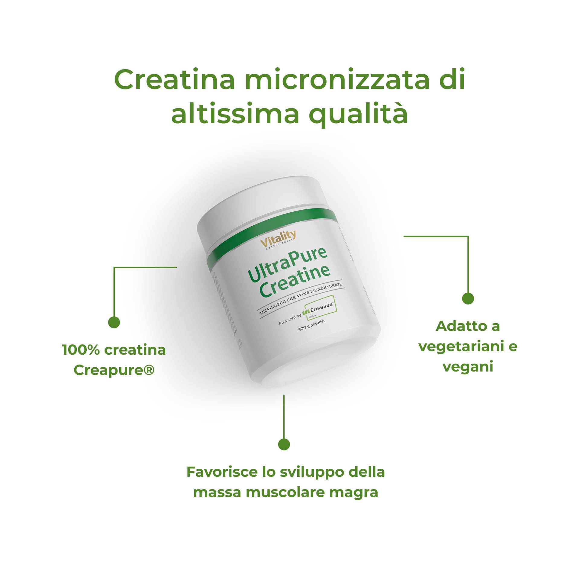 UltraPure Creatine Powder Favorisce lo sviluppo della massa muscolare magra