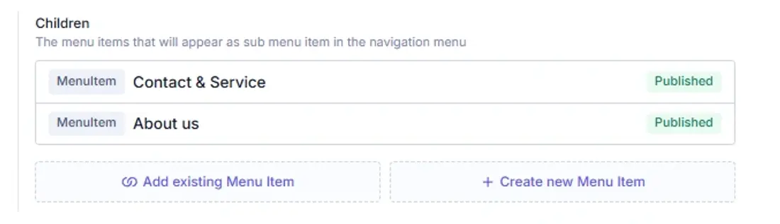 Menu Items in the Hygraph menu