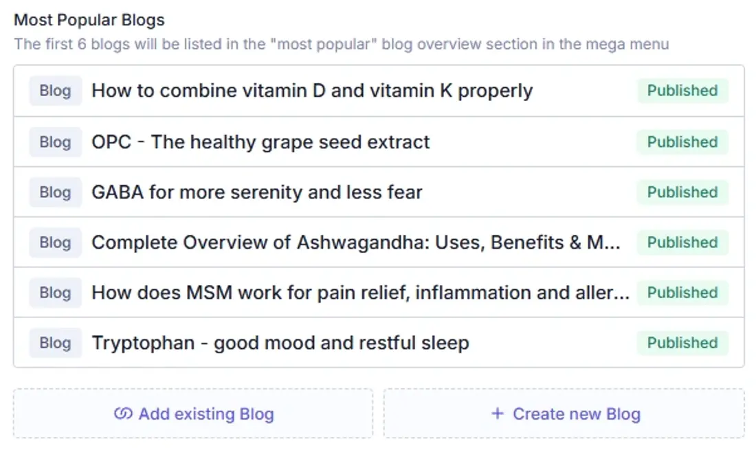 Blog Overview Menu