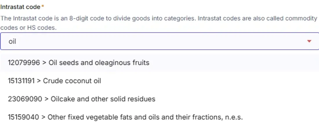 Intrastat code