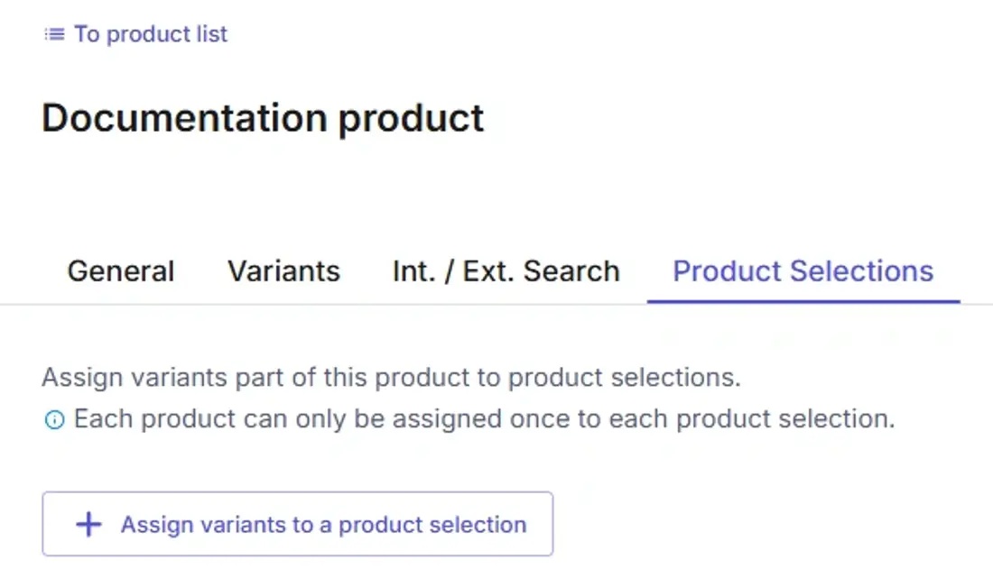 Product Selections tab