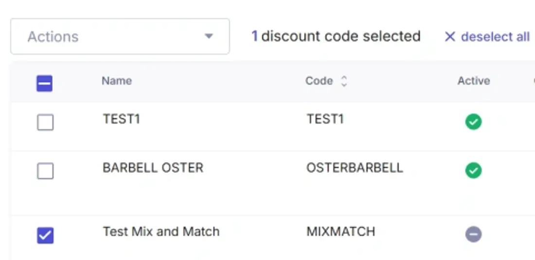 Select the inactive discount code in the list.