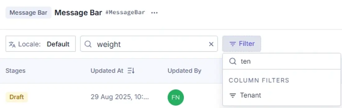 Click the filter button next to the search bar and select the Tenant option