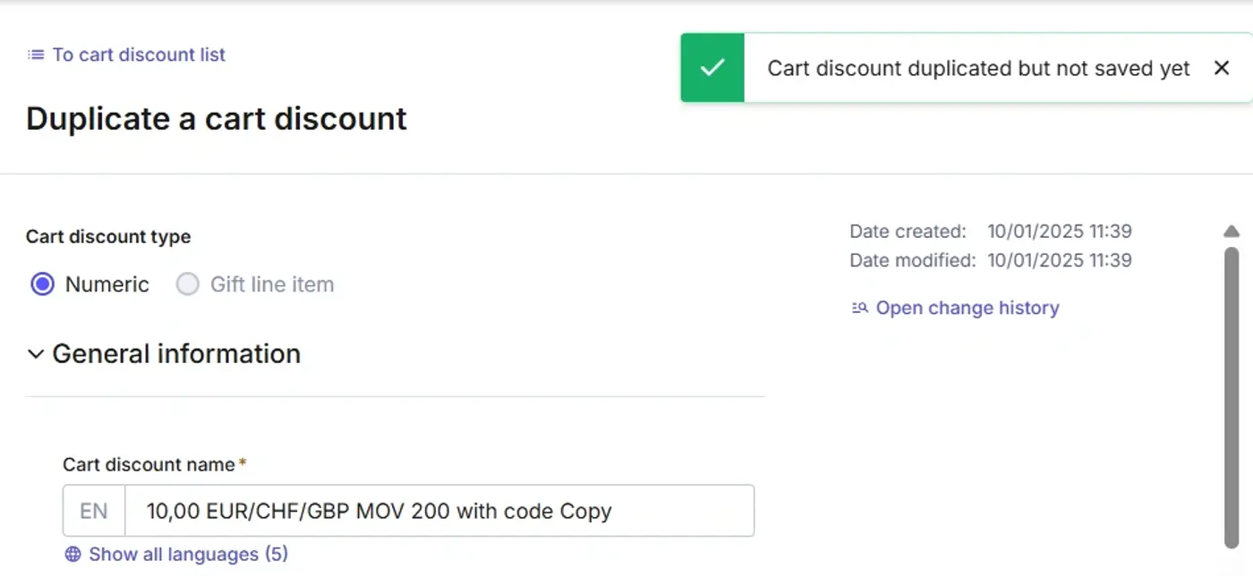 Duplicating a discount