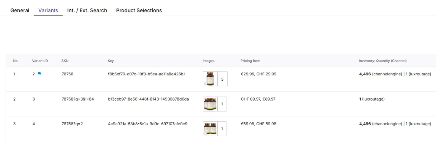 Merchant Center product list