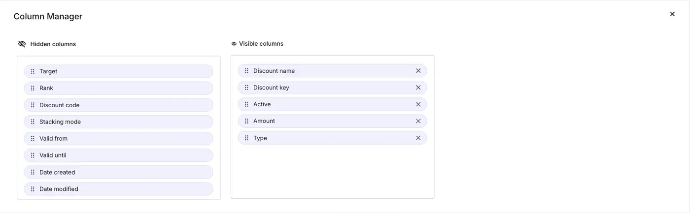 Column manager with Valid from and Valid until