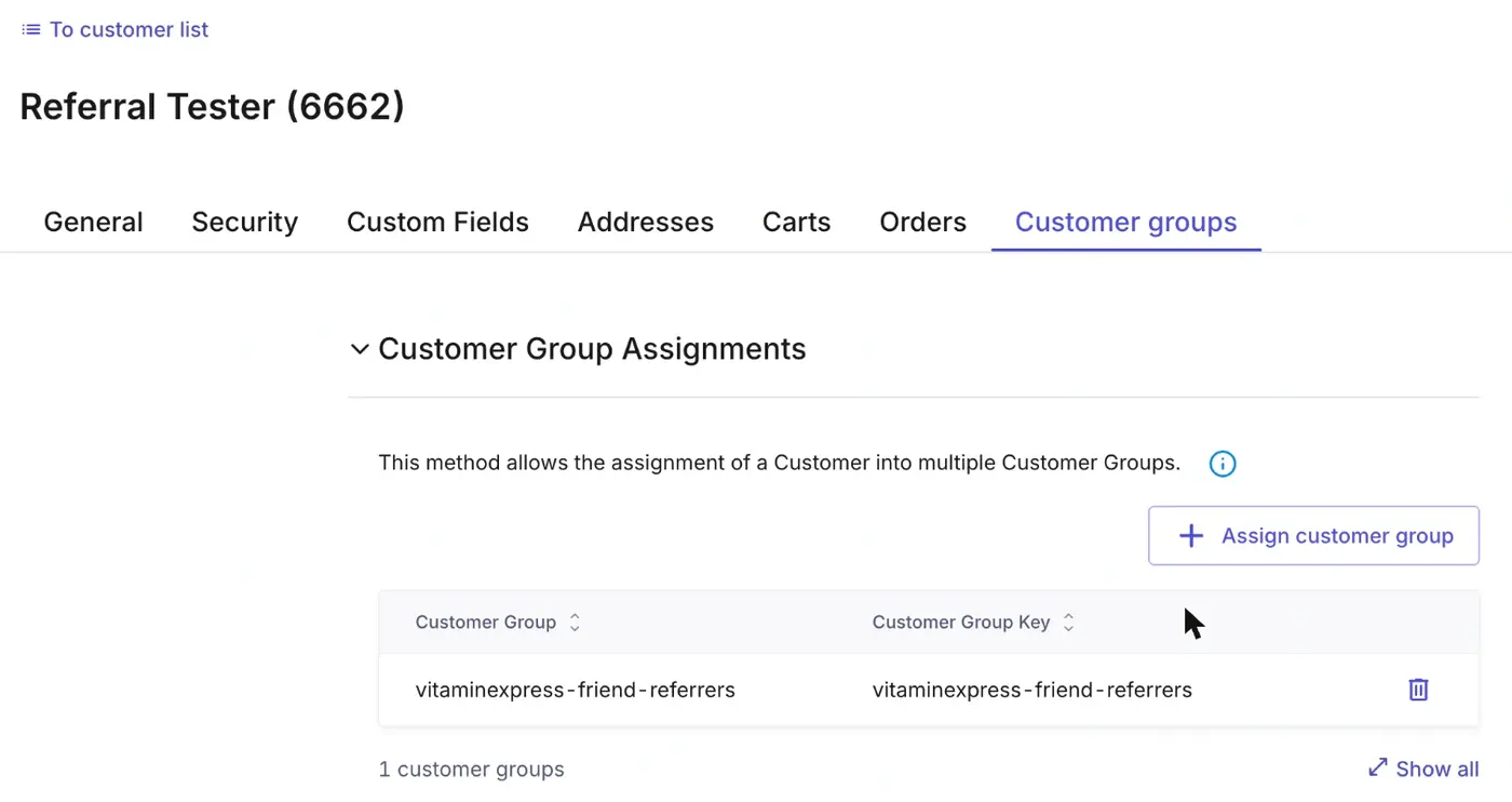 Customer groups tab