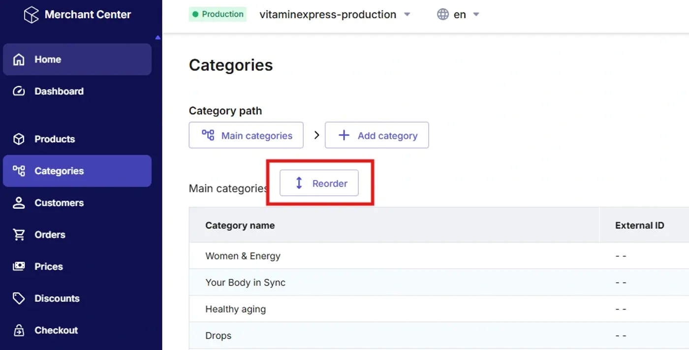 Category Reorder