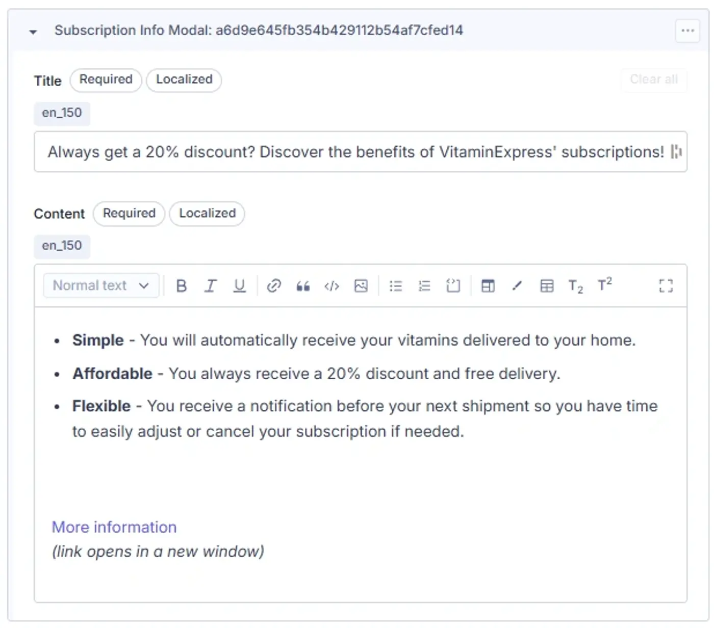 Subscription Info Modal