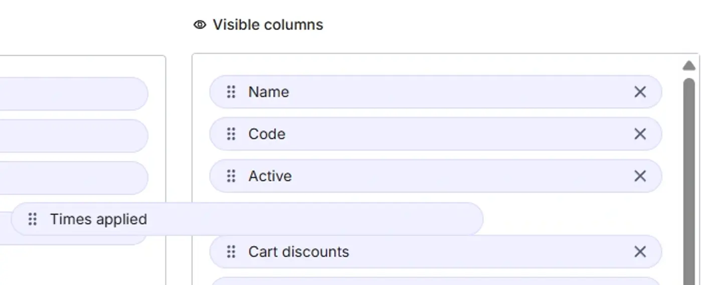 Drag ‘Times applied’ to the visible columns section.