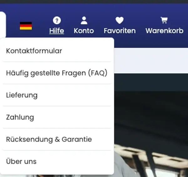 Header icon menu items