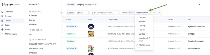 Filter categories by tenant