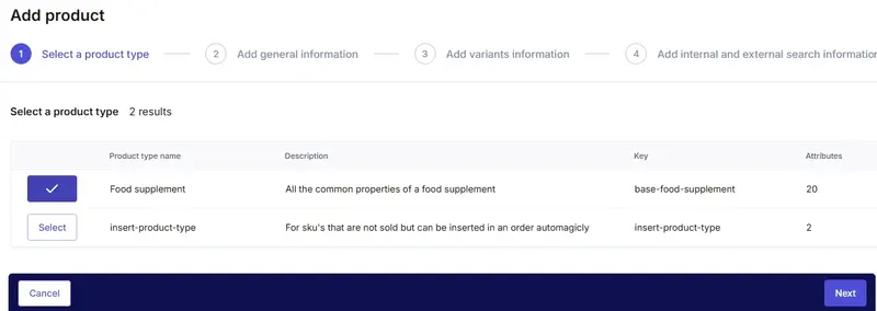 Select a product type