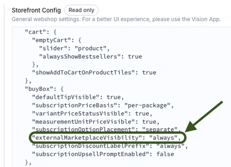 marketplace display config